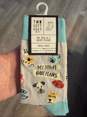 Two Left Feet Women's Light Blue & Cream 'My Dog & I Have Plans' Socks